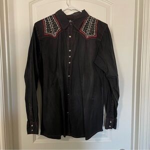 Rock 47 By Wrangler Black Long Sleeve Button Up Western Rodeo Shirt
